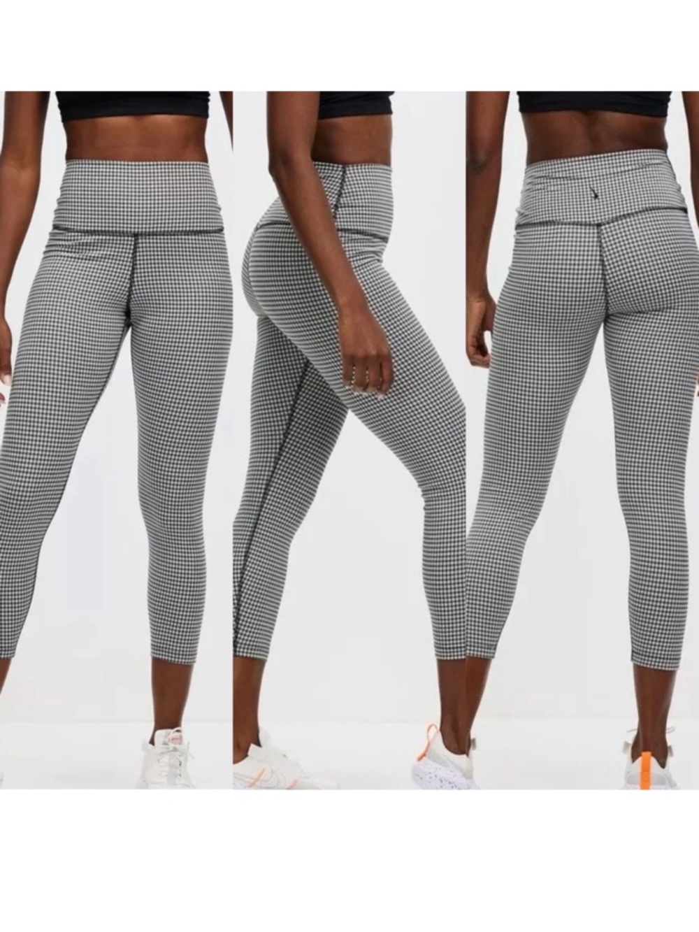 Nike Womens Dri-Fit Gingham Plaid High Rise Cropped Leggings large NWT